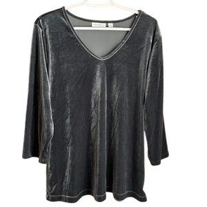 Susan Graver size L Silvery-Gray Velvet Stretch Top 3/4 Sleeves